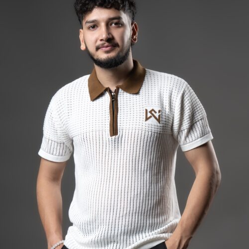 White Knitted Polo T-Shirt