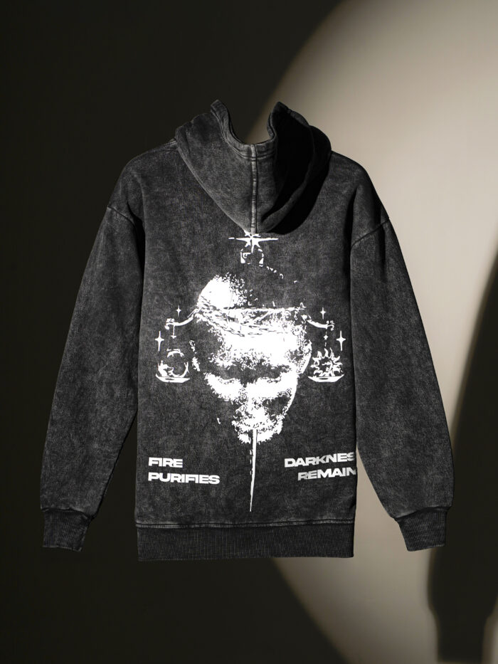 WavyCouture Black Printed Acid Wash Cotton Hoodie - Image 2
