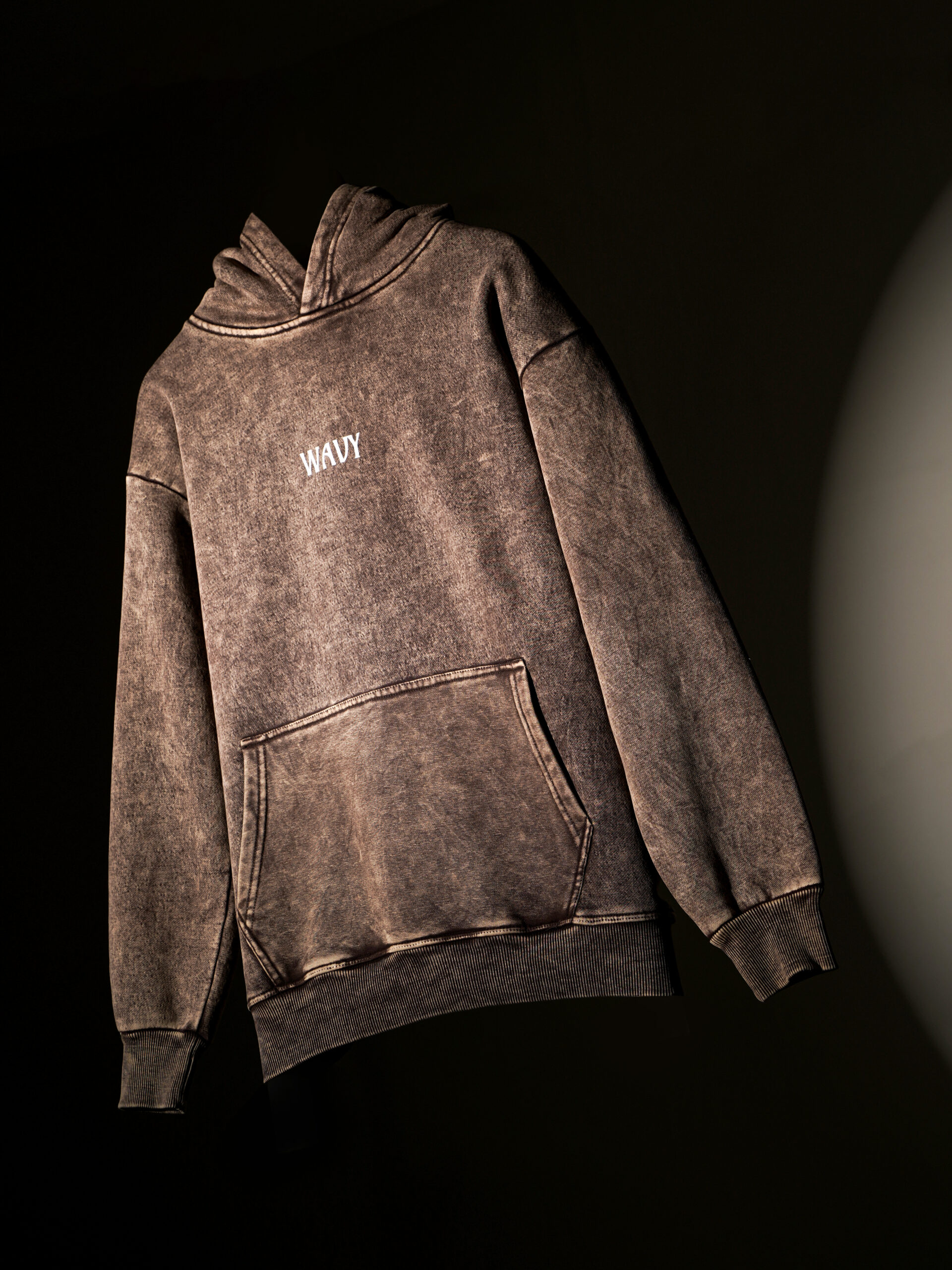 _AMN0643 WavyCouture Premium Cotton Brown Acid Wash Hoodie - Image 1