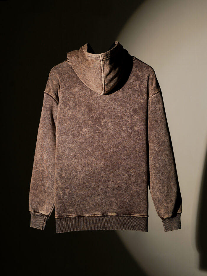 WavyCouture Premium Cotton Brown Acid Wash Hoodie - Image 3