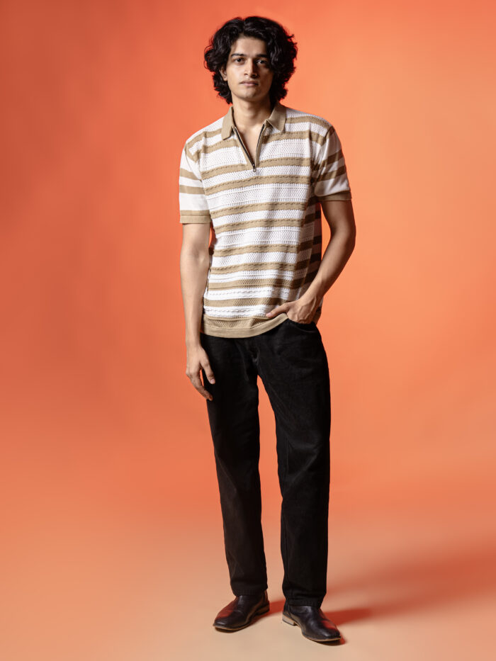 WavyCouture Brown Stripped Chain Collor Polo T Shirt - Image 7