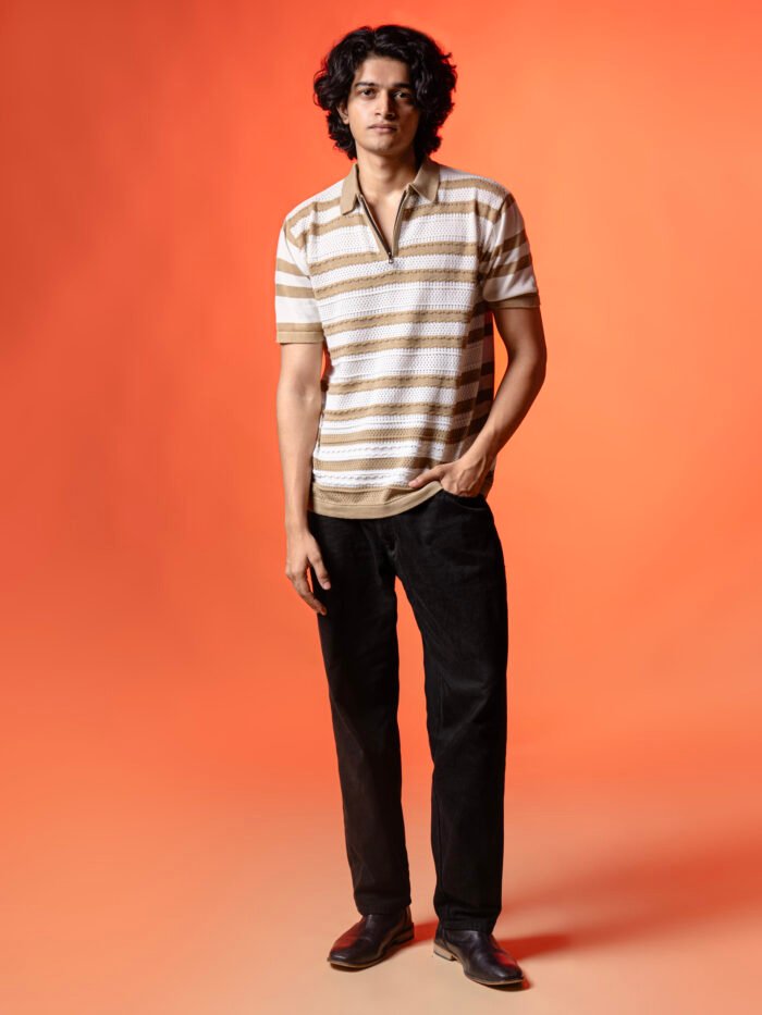 WavyCouture Brown Stripped Chain Collor Polo T Shirt - Image 7