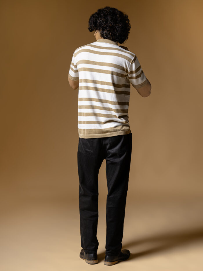 WavyCouture Brown Stripped Chain Collor Polo T Shirt - Image 3