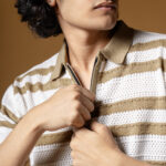 WavyCouture Brown Stripped Chain Collor Polo T Shirt