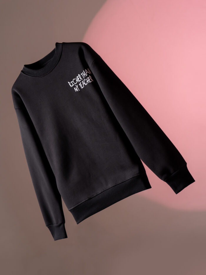 WavyCouture Premium Cotton Black Richer Than My Teacher Sweatshirt - Image 3