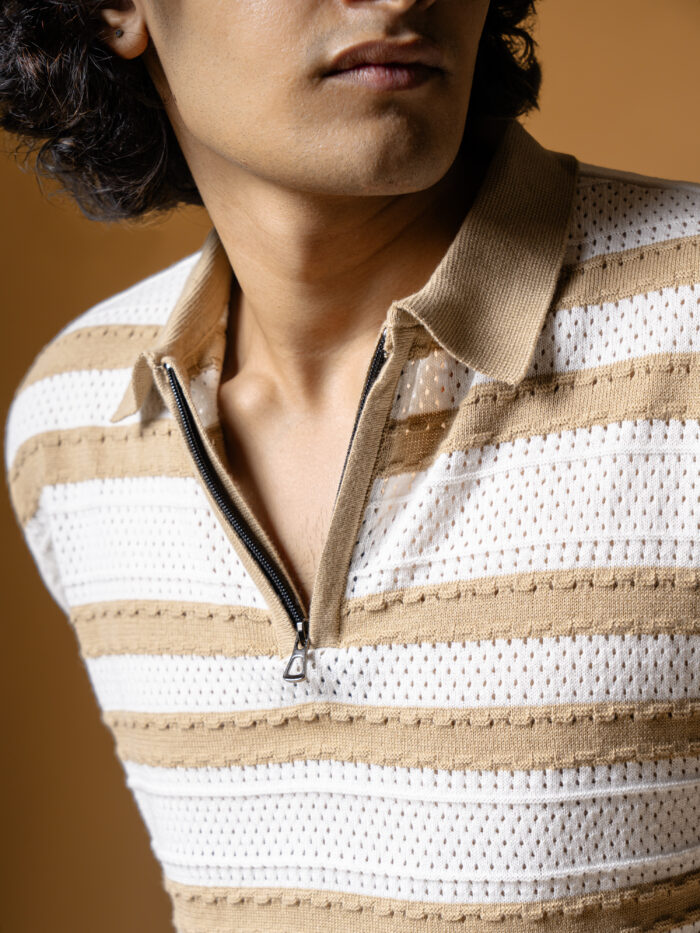 WavyCouture Brown Stripped Chain Collor Polo T Shirt - Image 5