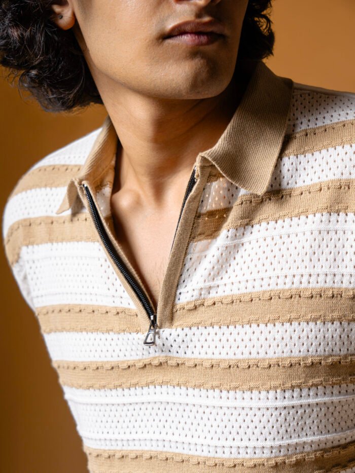 WavyCouture Brown Stripped Chain Collor Polo T Shirt - Image 5
