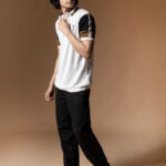 WavyCouture Cotton White Stripped Collor Polo T-Shirt