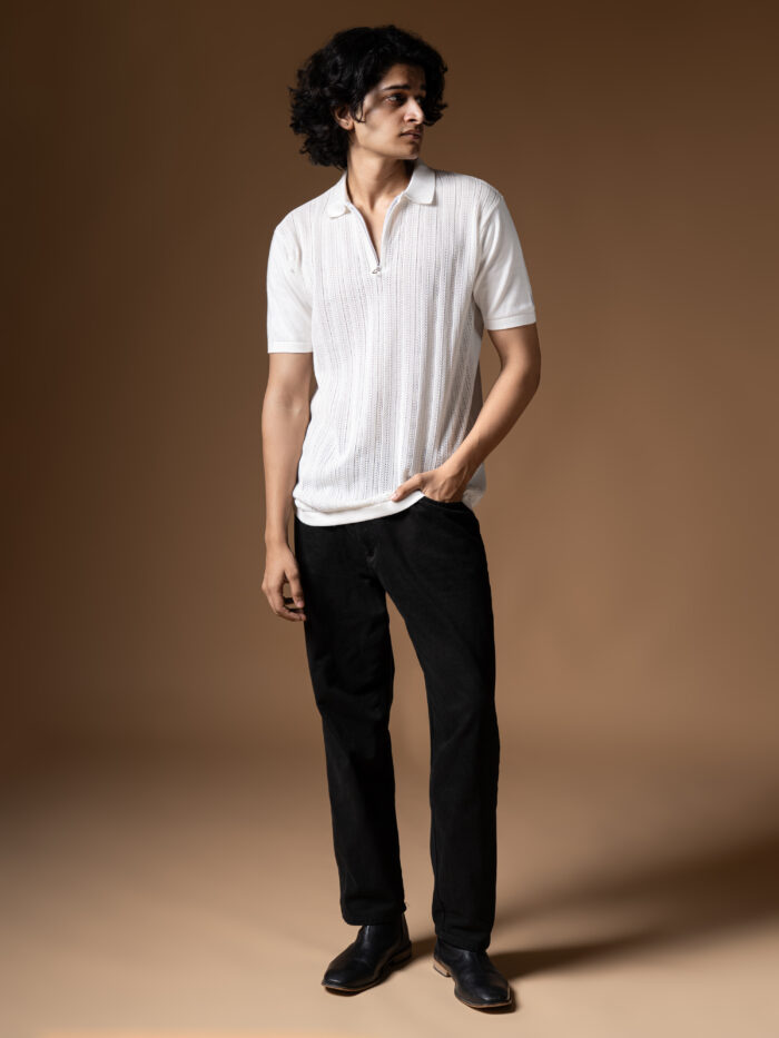 WavyCouture Cotton White Chain Collor Polo T-Shirt - Image 2