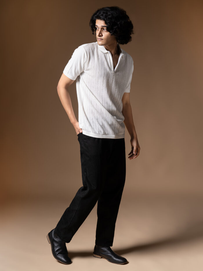 WavyCouture Cotton White Chain Collor Polo T-Shirt - Image 3