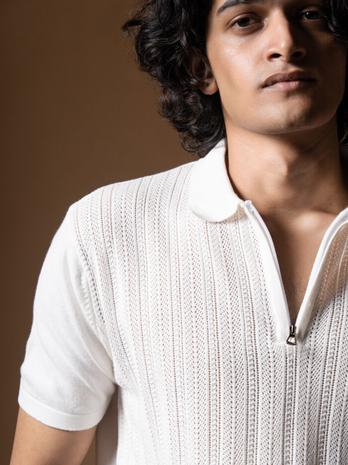 WavyCouture Cotton White Chain Collor Polo T-Shirt - Image 5