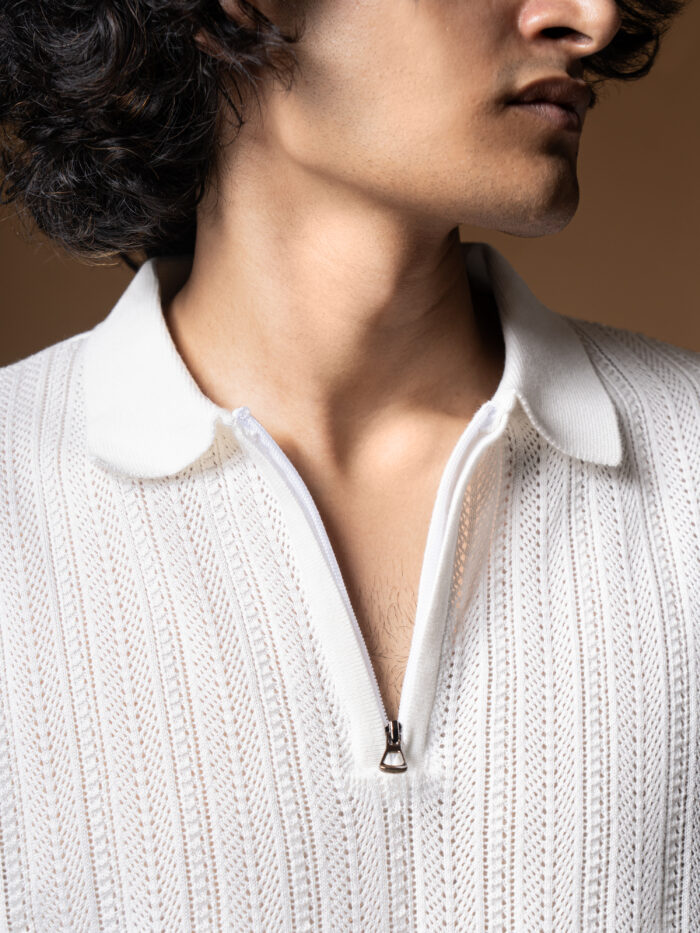 WavyCouture Cotton White Chain Collor Polo T-Shirt - Image 6