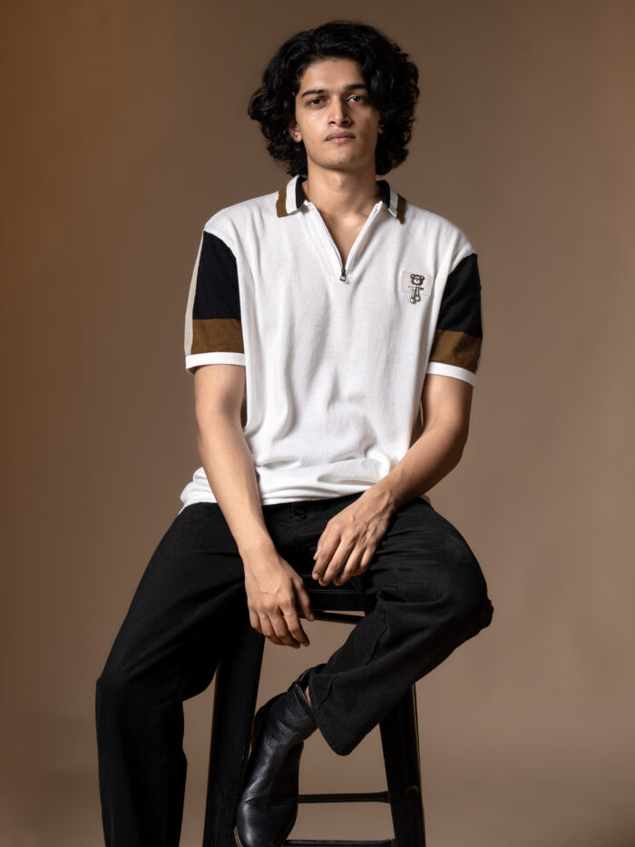 WavyCouture Cotton White Stripped Collor Polo T-Shirt - Image 4