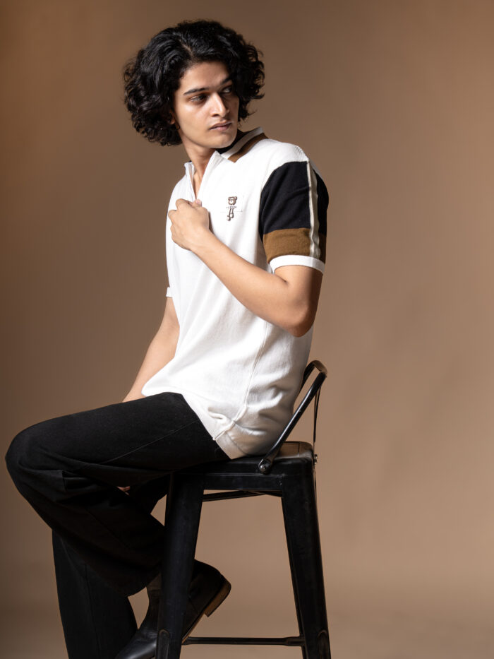 WavyCouture Cotton White Stripped Collor Polo T-Shirt - Image 5