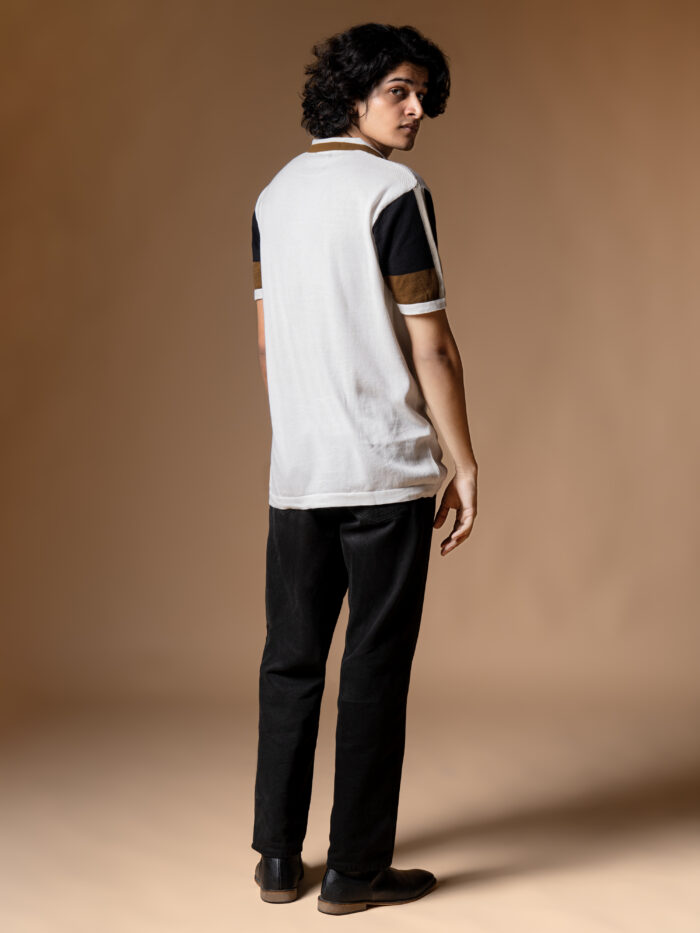 WavyCouture Cotton White Stripped Collor Polo T-Shirt - Image 6