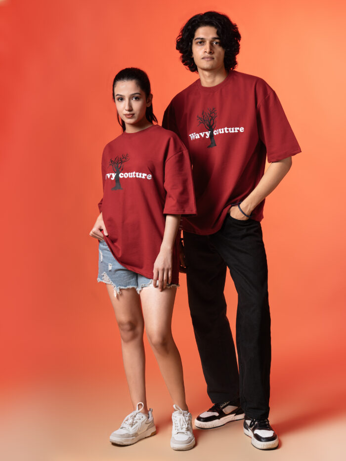 WavyCouture Red Tree Unisex Oversized T-Shirt - Image 4