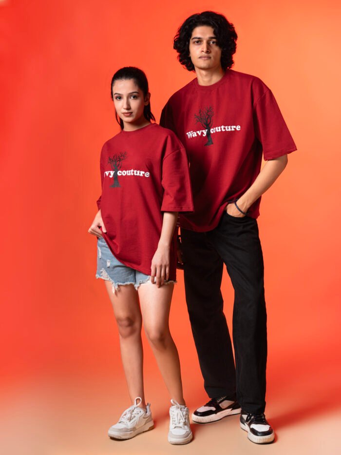 WavyCouture Red Tree Unisex Oversized T-Shirt - Image 4