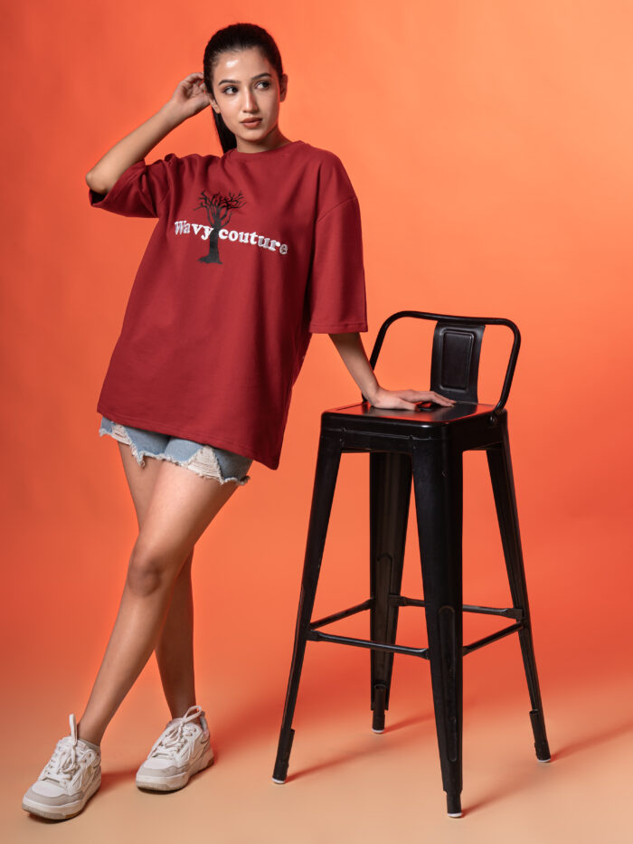WavyCouture Red Tree Unisex Oversized T-Shirt - Image 5