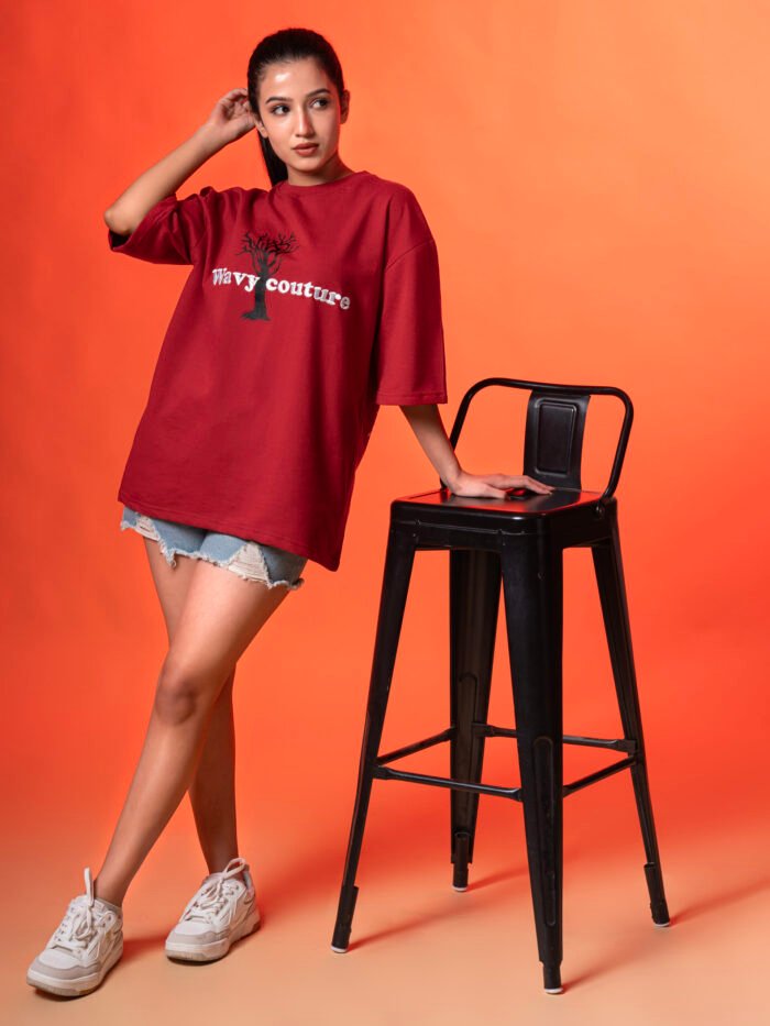 WavyCouture Red Tree Unisex Oversized T-Shirt - Image 5