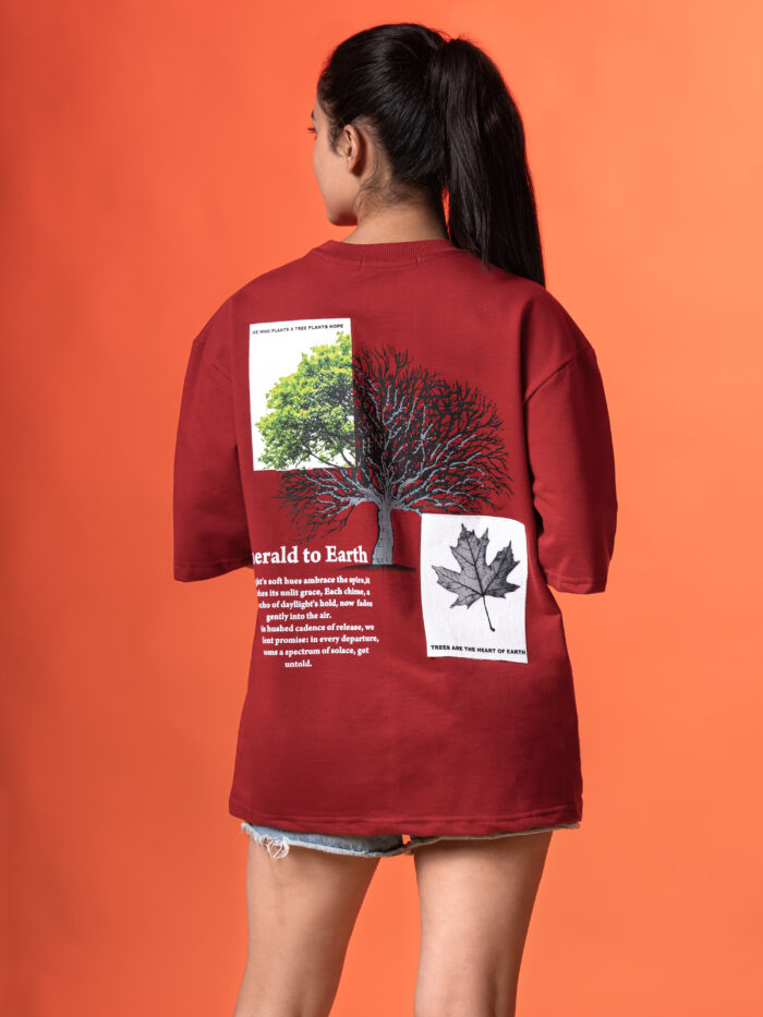 WavyCouture Red Tree Unisex Oversized T-Shirt - Image 2