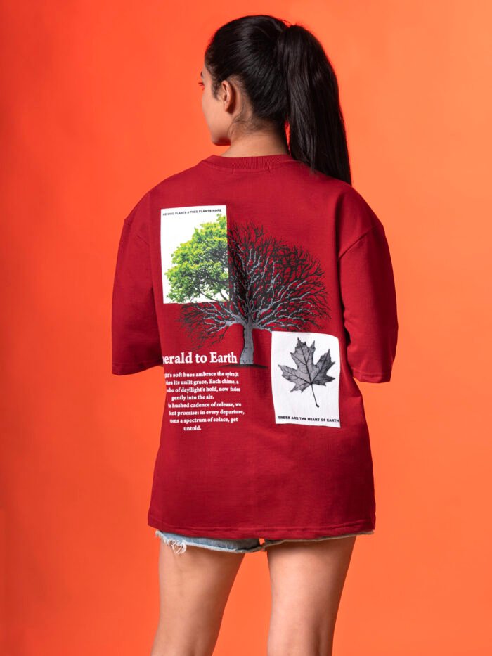 WavyCouture Red Tree Unisex Oversized T-Shirt - Image 2