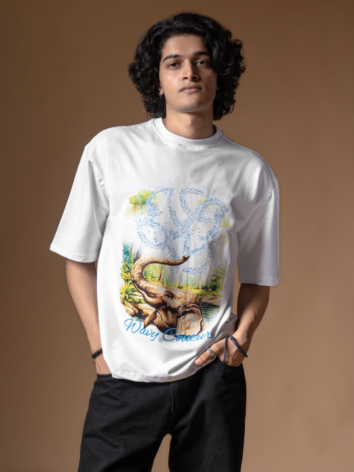 WavyCouture White Elephant Oversized Unisex T-Shirt - Image 3