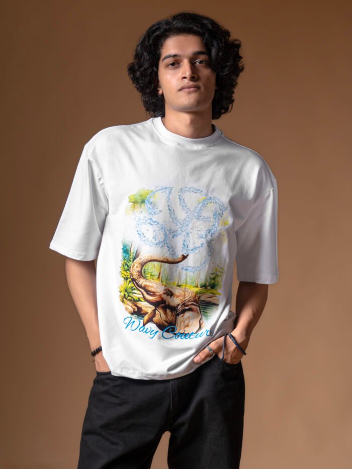 WavyCouture White Elephant Oversized Unisex T-Shirt - Image 3