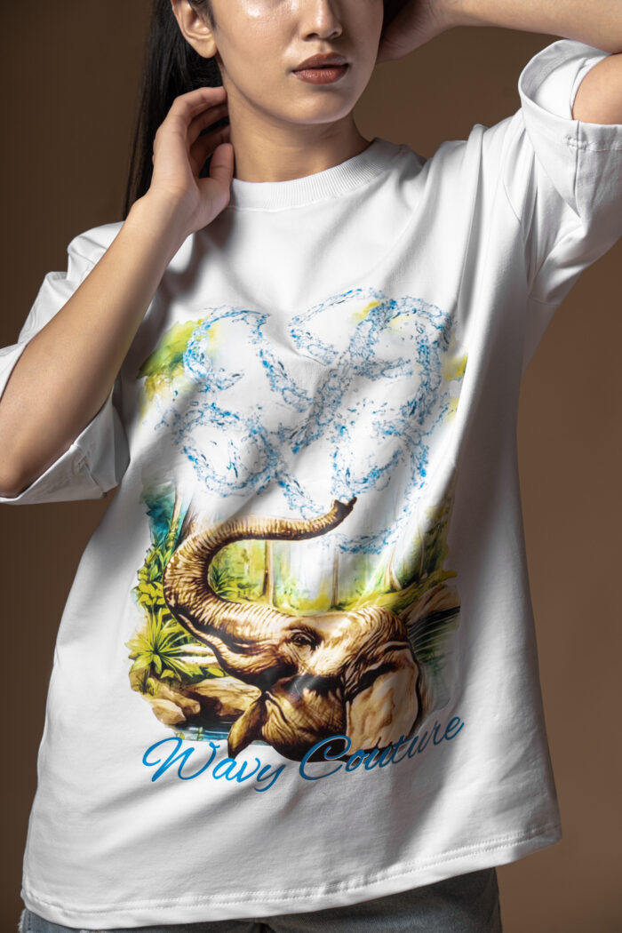 WavyCouture White Elephant Oversized Unisex T-Shirt - Image 2