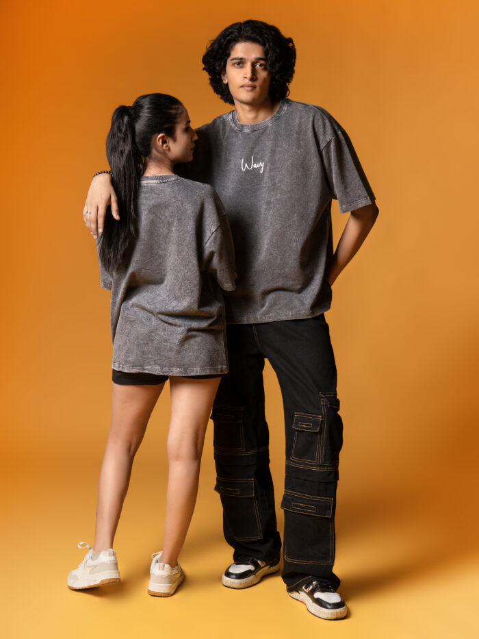 WavyCouture Acid Wash Oversized Unisex Cotton T-Shirts - Image 2