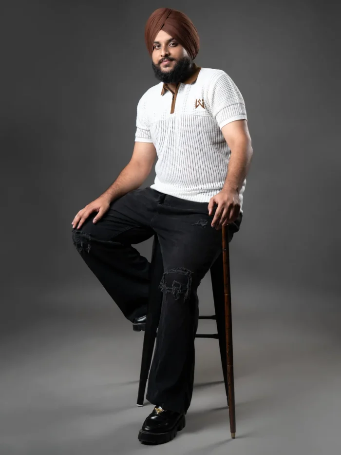 WavyCouture Cotton White Woolen Polo T-Shirt - Image 7