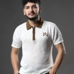 WavyCouture Cotton White Woolen Polo T-Shirt