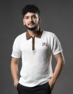 WavyCouture Cotton White Woolen Polo T-Shirt