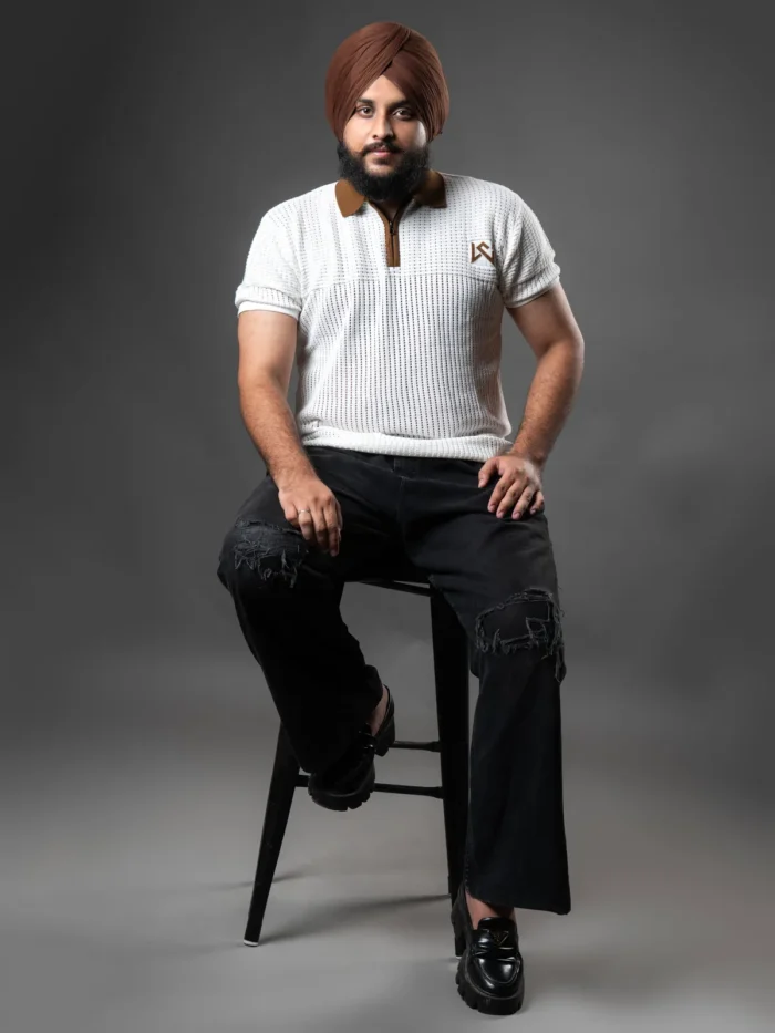 WavyCouture Cotton White Woolen Polo T-Shirt - Image 4