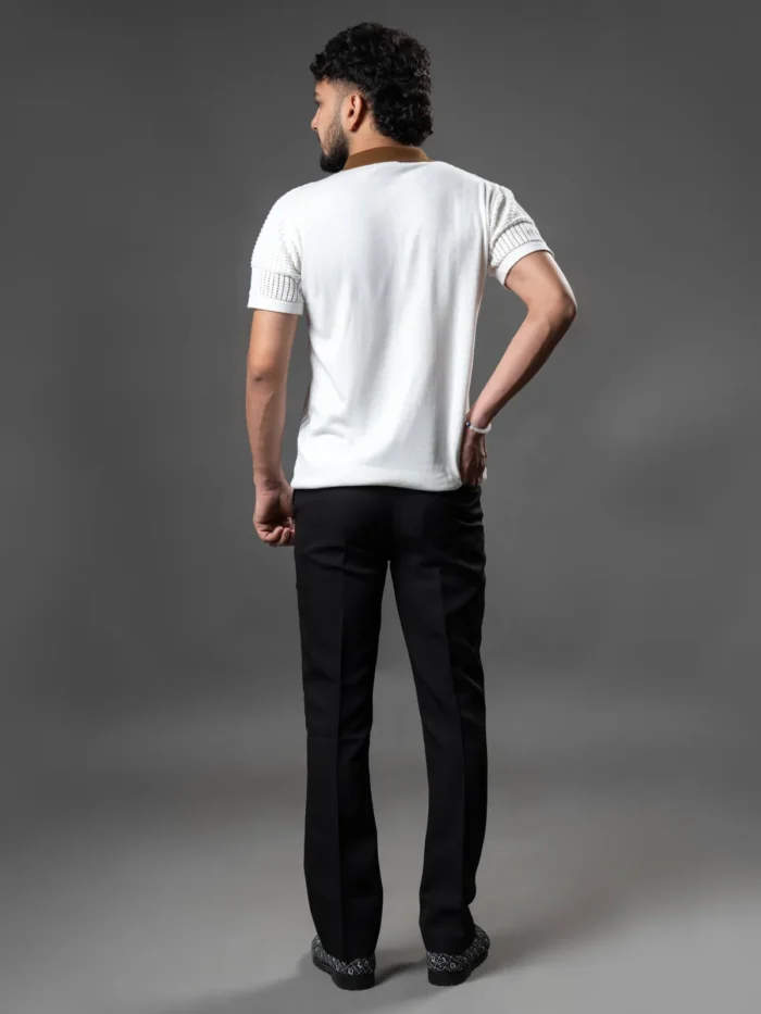 WavyCouture Cotton White Woolen Polo T-Shirt - Image 3